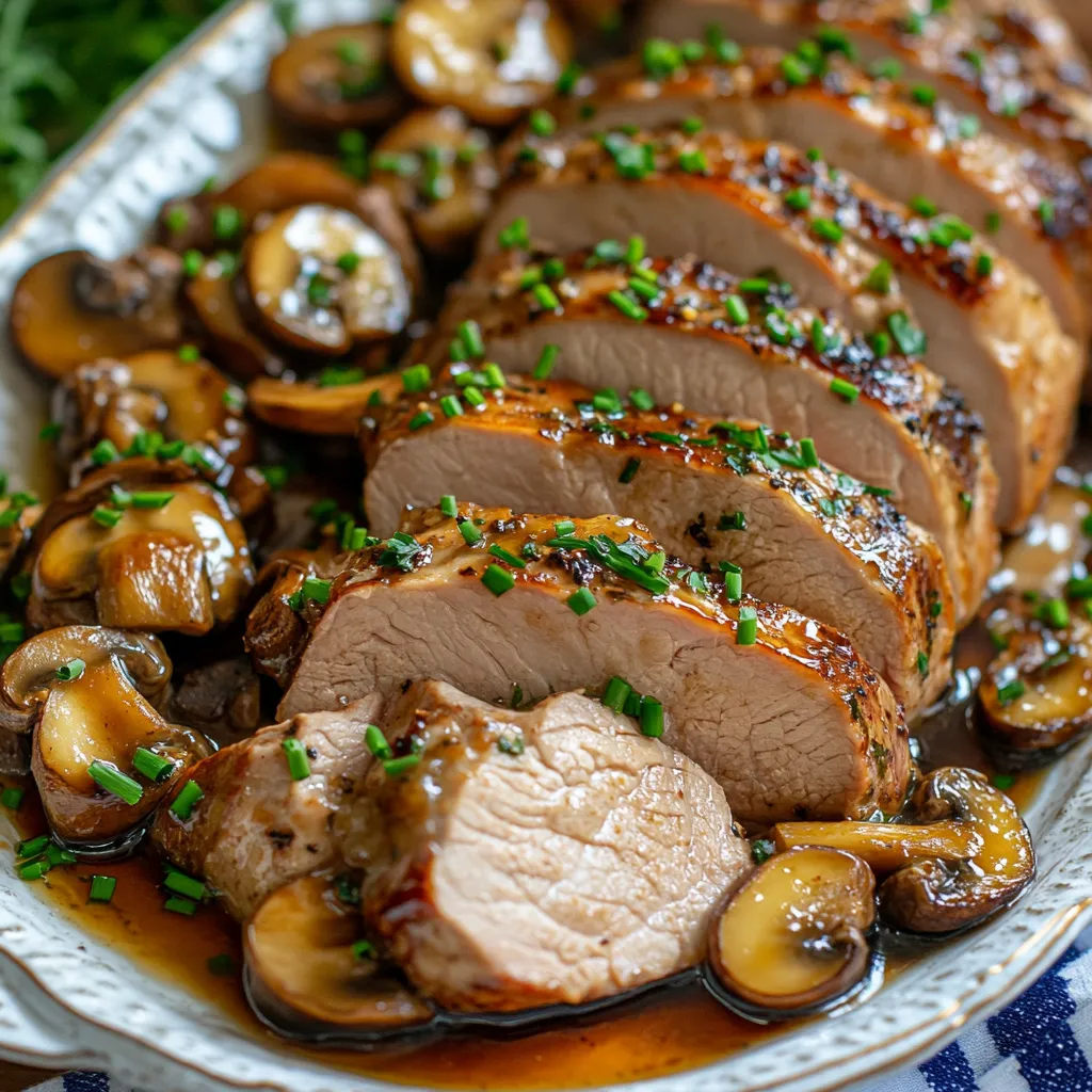Carne de res al ajo con champiñones servida en sartén, bañada en salsa balsámica con perejil fresco