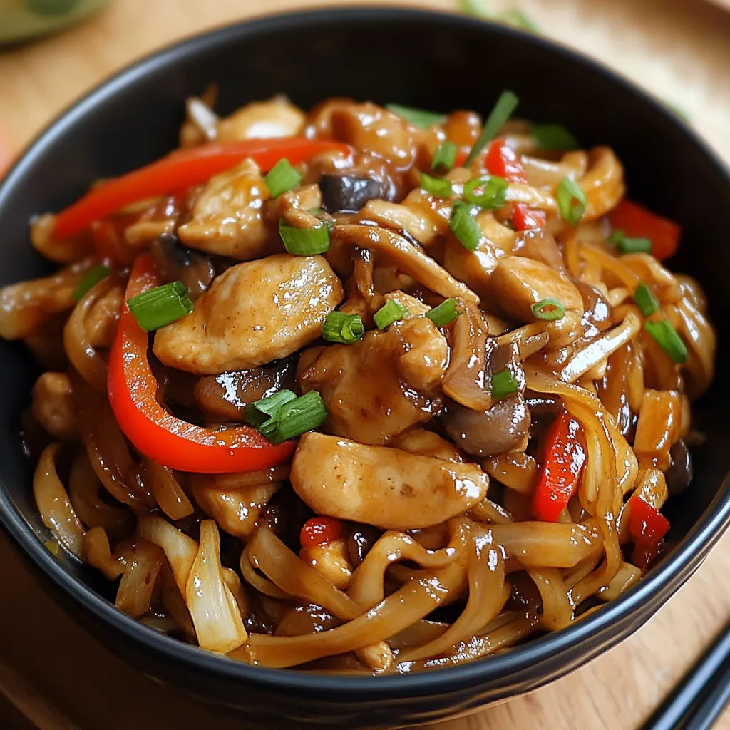 Plato servido de Chop Suey de Pollo y Verduras con arroz blanco, lleno de colores vivos y vegetales salteados
