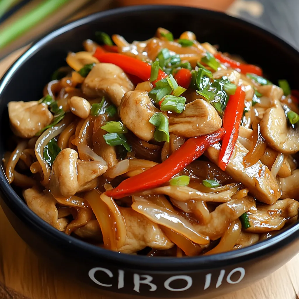 Plato servido de Chop Suey de Pollo y Verduras con arroz blanco, lleno de colores vivos y vegetales salteados