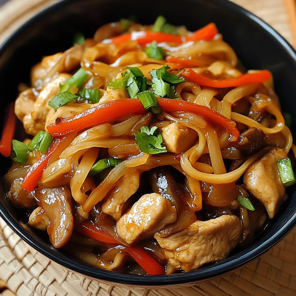 Plato servido de Chop Suey de Pollo y Verduras con arroz blanco, lleno de colores vivos y vegetales salteados