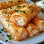 Cigarros crujientes de camarones al ajo recién horneados sobre bandeja