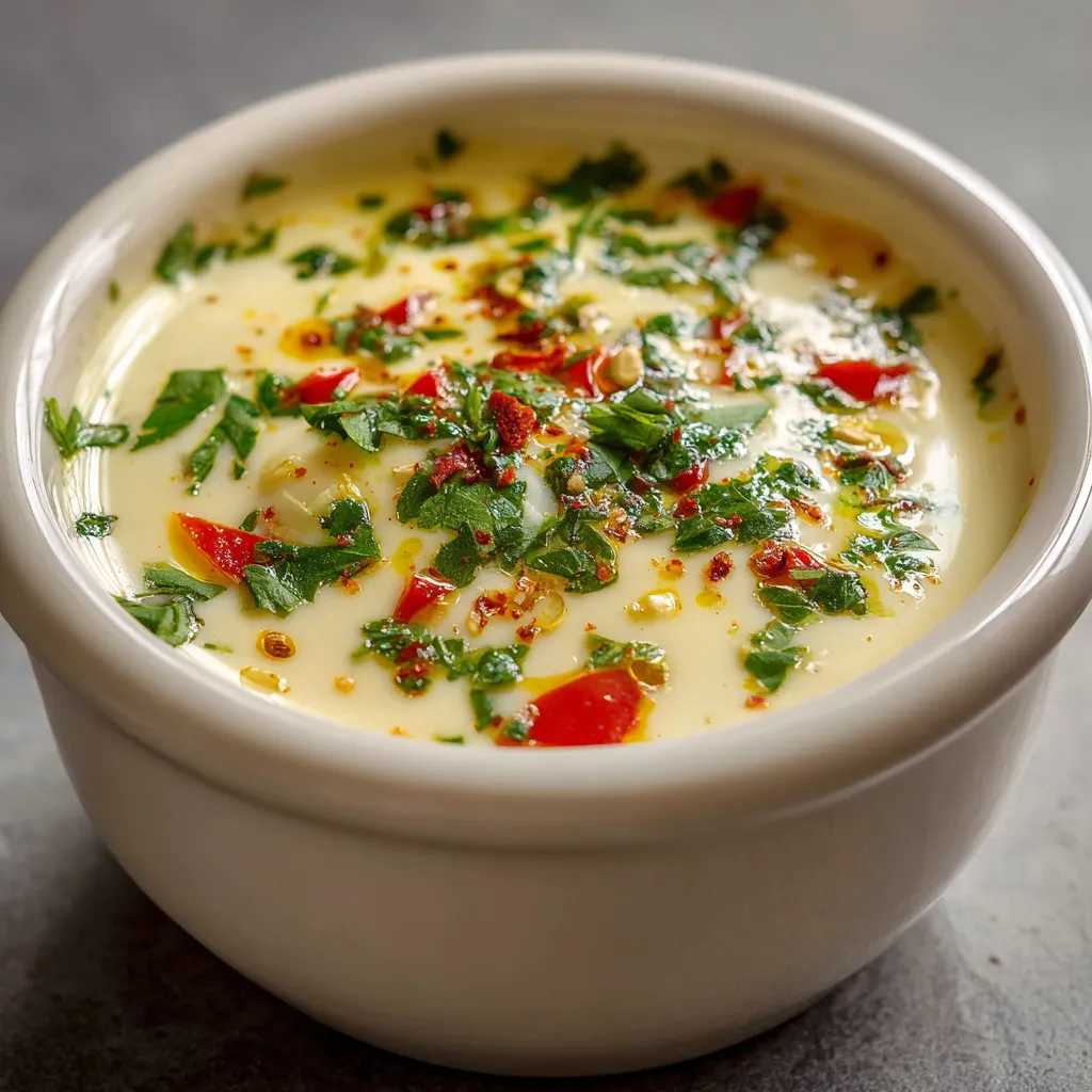 Crema de ajo emulsionada con perejil y pimiento