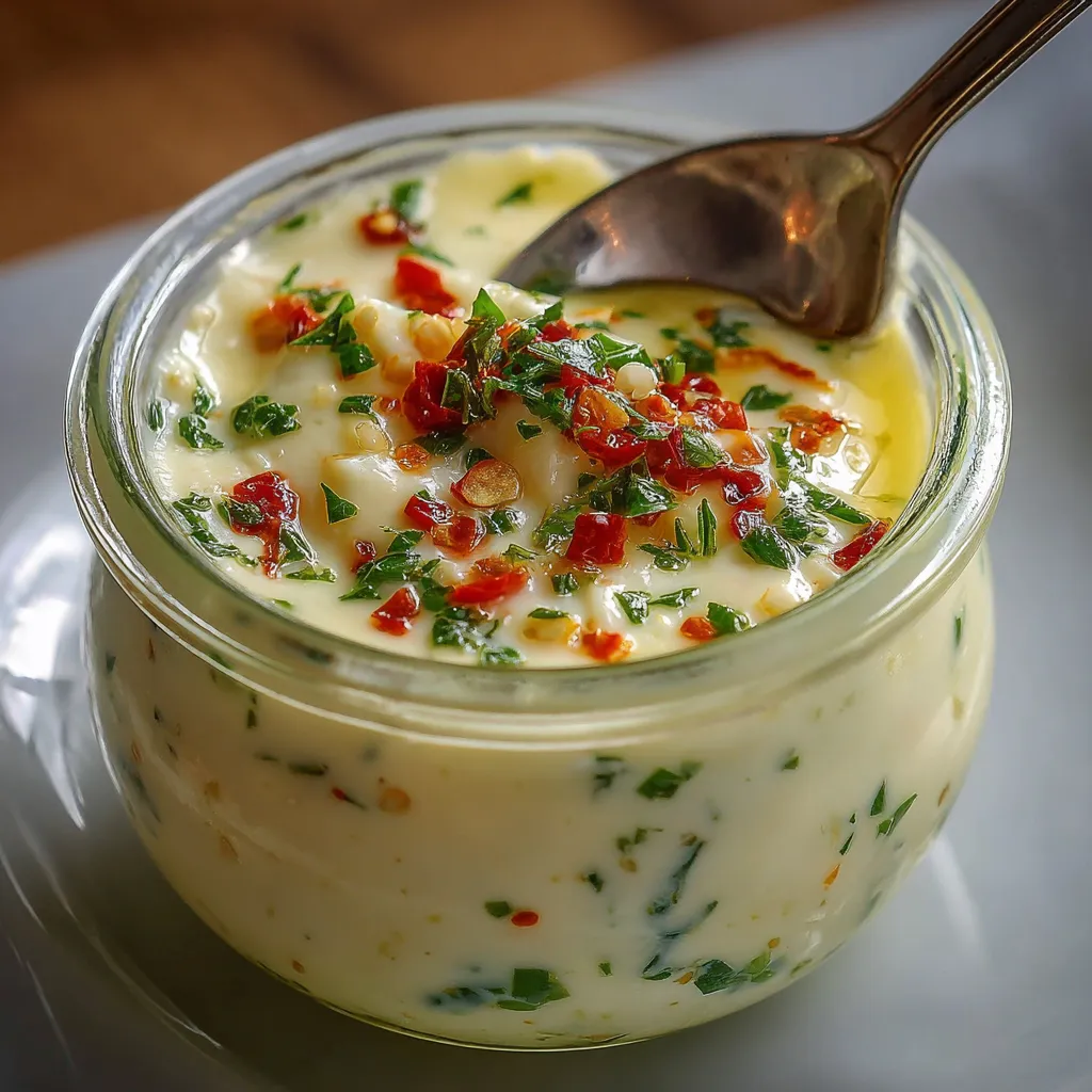 Crema de ajo emulsionada con perejil y pimiento