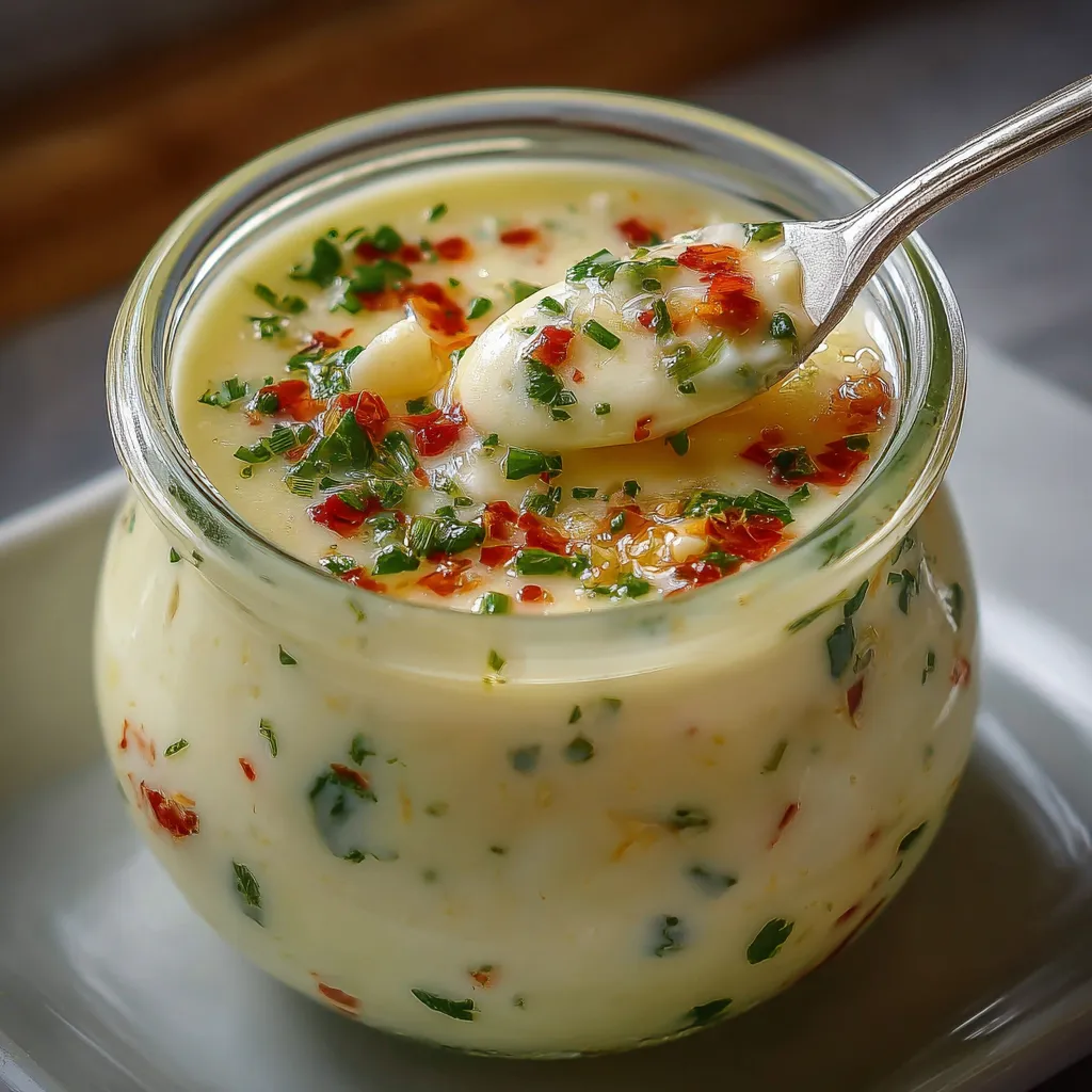 Crema de ajo emulsionada con perejil y pimiento