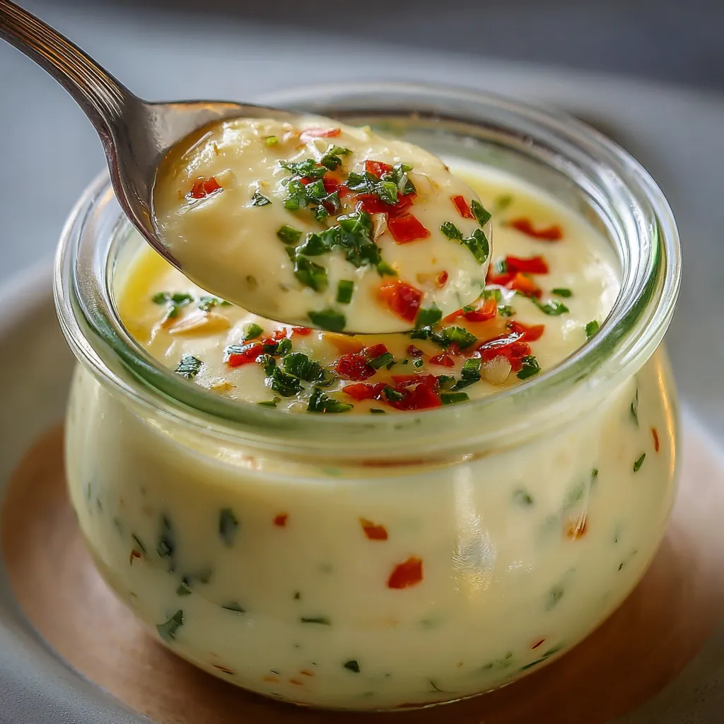 Crema de ajo emulsionada con perejil y pimiento