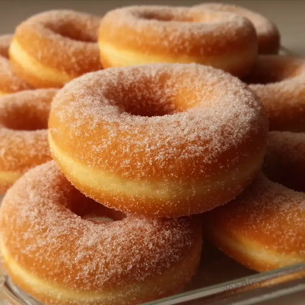 Donas esponjosas recién fritas cubiertas con azúcar granulada