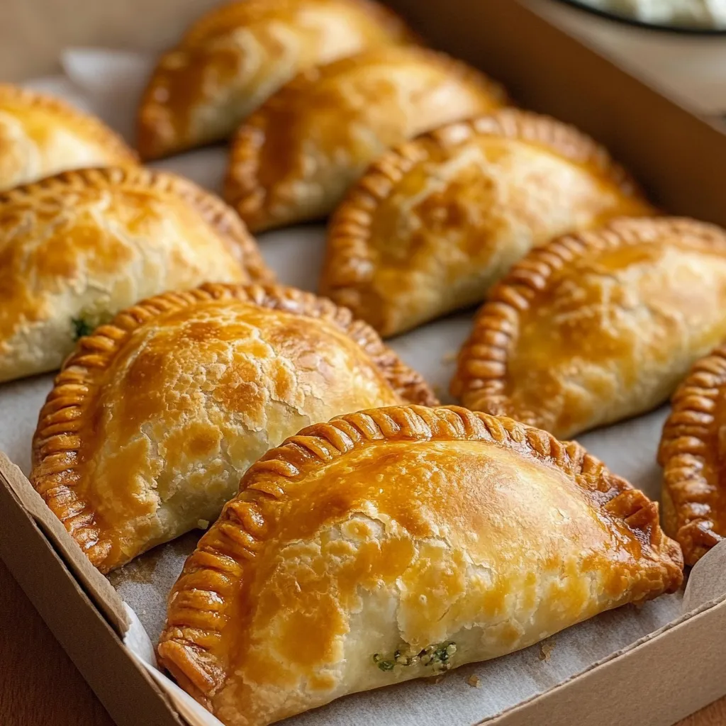 Empanadillas al horno doradas sobre bandeja con relleno casero