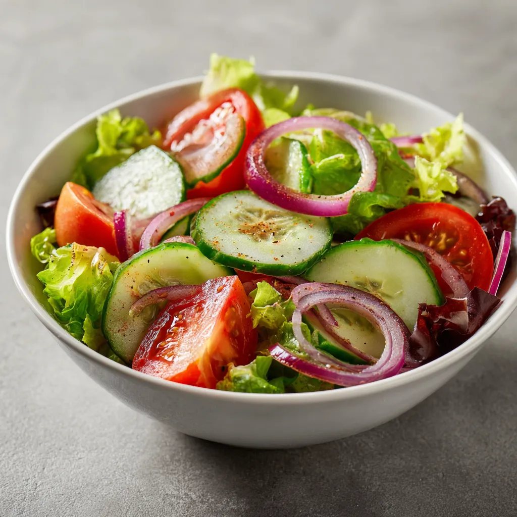 Ensalada griega servida en plato blanco con tomates, aceitunas y queso feta