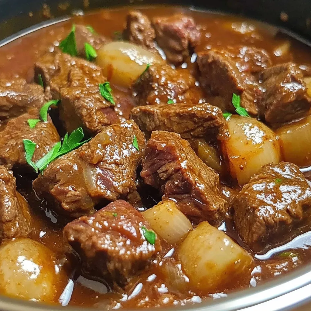 Estofado de carne casero servido en un plato hondo con arroz blanco
