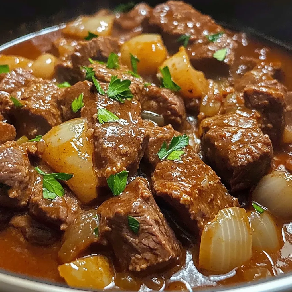 Estofado de carne casero servido en un plato hondo con arroz blanco