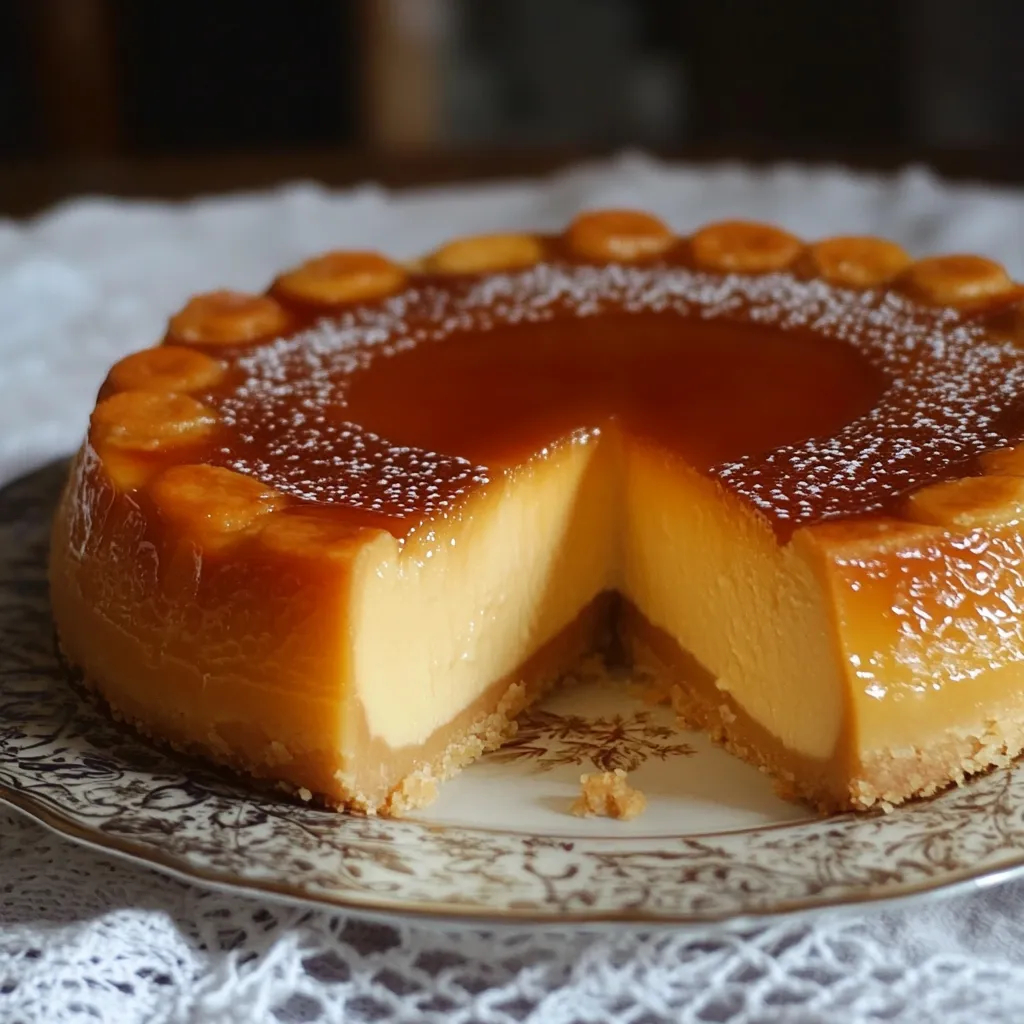 Flan de Galletas Marías casero servido sobre un plato blanco con caramelo brillante