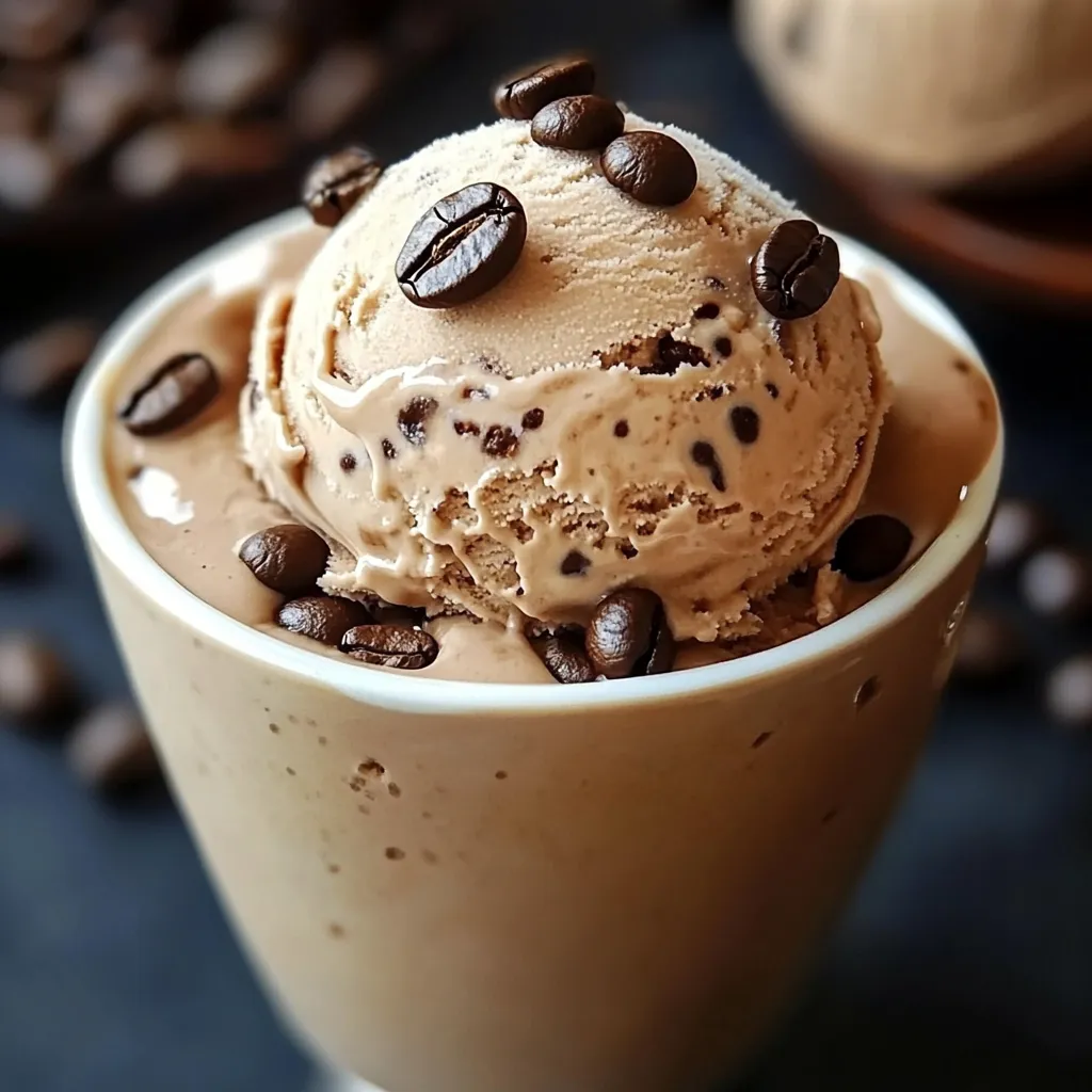 Helado cremoso de café casero servido en copa de vidrio con textura suave