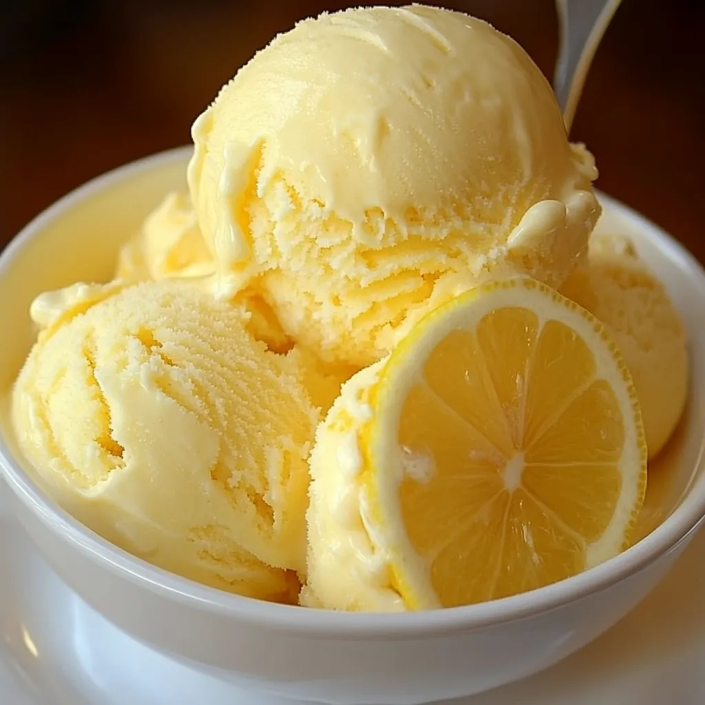 Helado de limón casero servido en copa, con textura cremosa y decorado con ralladura de limón.