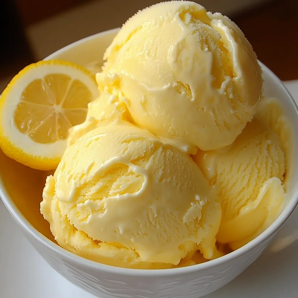 Helado de limón casero servido en copa, con textura cremosa y decorado con ralladura de limón.