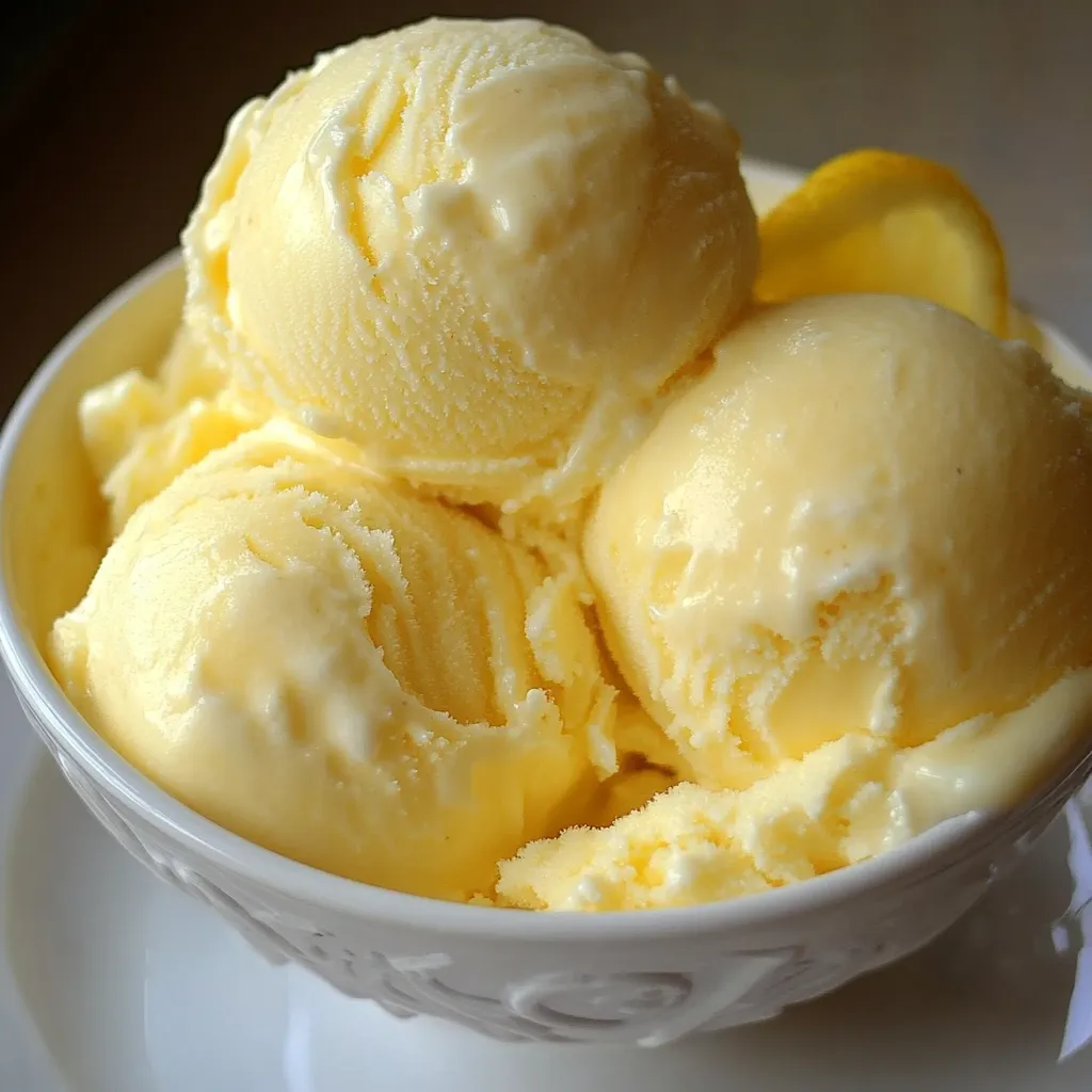Helado de limón casero servido en copa, con textura cremosa y decorado con ralladura de limón.