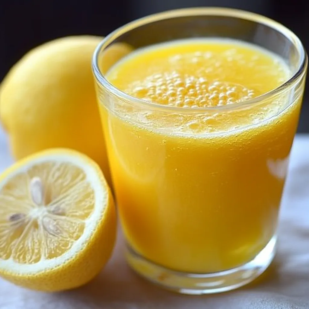Jugo de limón con piña y zanahoria servido en vaso transparente, con rodaja de limón y hojas de menta
