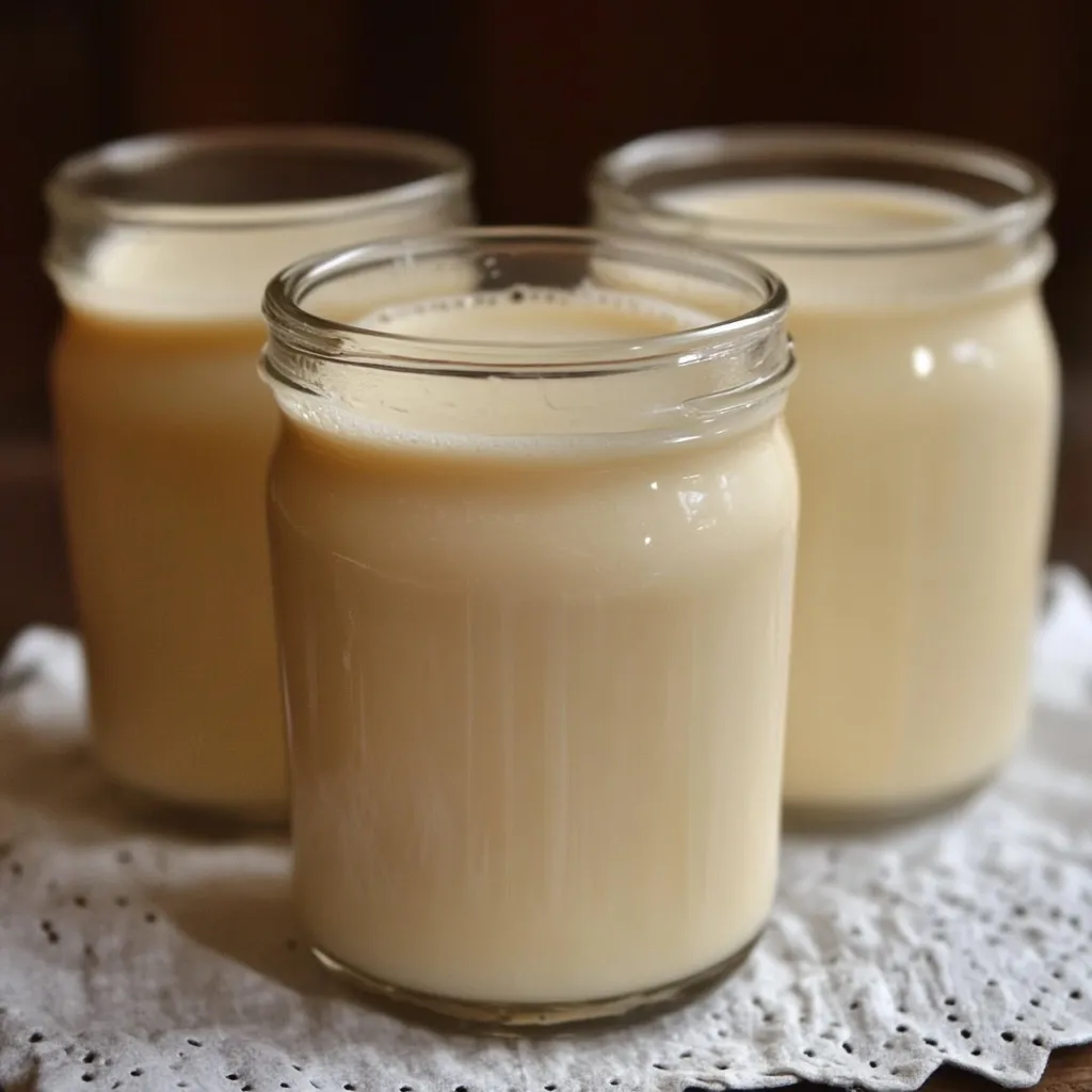 leche condensada casera en un frasco de vidrio sobre fondo blanco