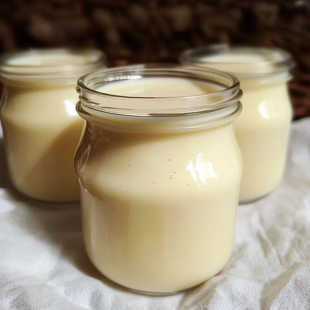 leche condensada casera en un frasco de vidrio sobre fondo blanco