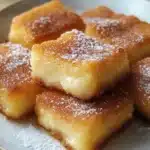 Postre tradicional de leche frita crujiente y dorada espolvoreada con azúcar y canela