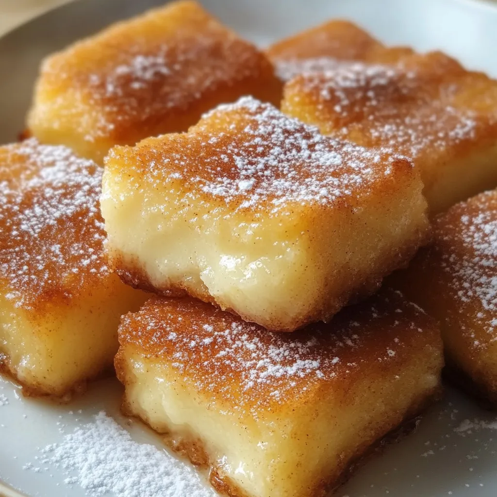 Postre tradicional de leche frita crujiente y dorada espolvoreada con azúcar y canela