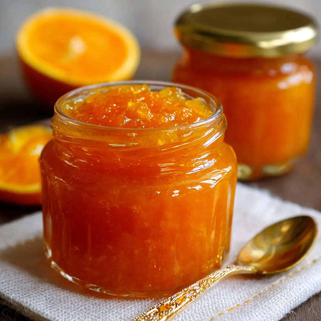 Frasco de mermelada casera de naranja y zanahoria sin azúcar sobre mesa rústica