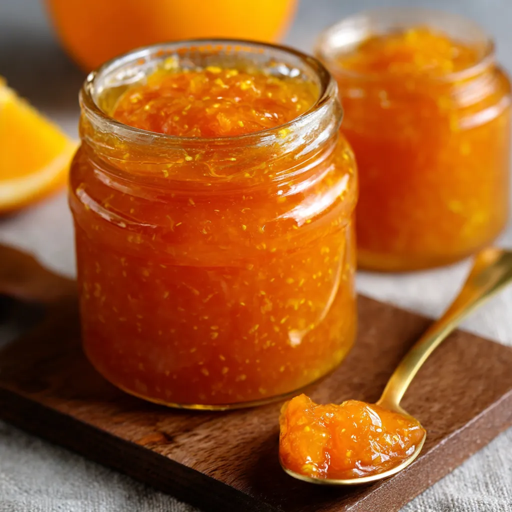 Frasco de mermelada casera de naranja y zanahoria sin azúcar sobre mesa rústica