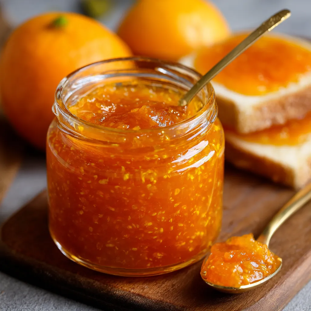 Frasco de mermelada casera de naranja y zanahoria sin azúcar sobre mesa rústica