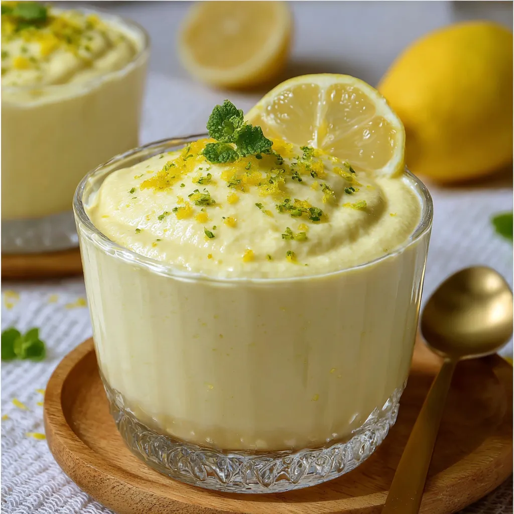 Mousse de limón casero servido en copas con ralladura de limón por encima