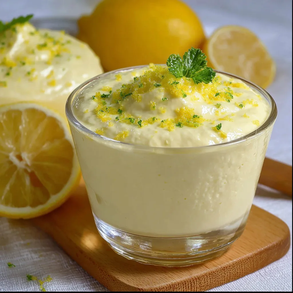 Mousse de limón casero servido en copas con ralladura de limón por encima