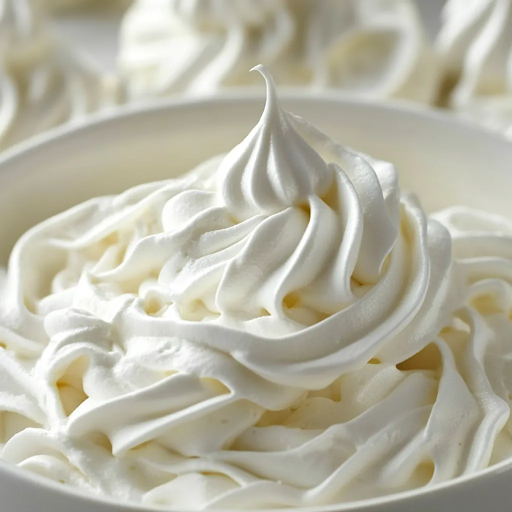 Merengue clásico casero montado a punto de nieve en bol de acero inoxidable