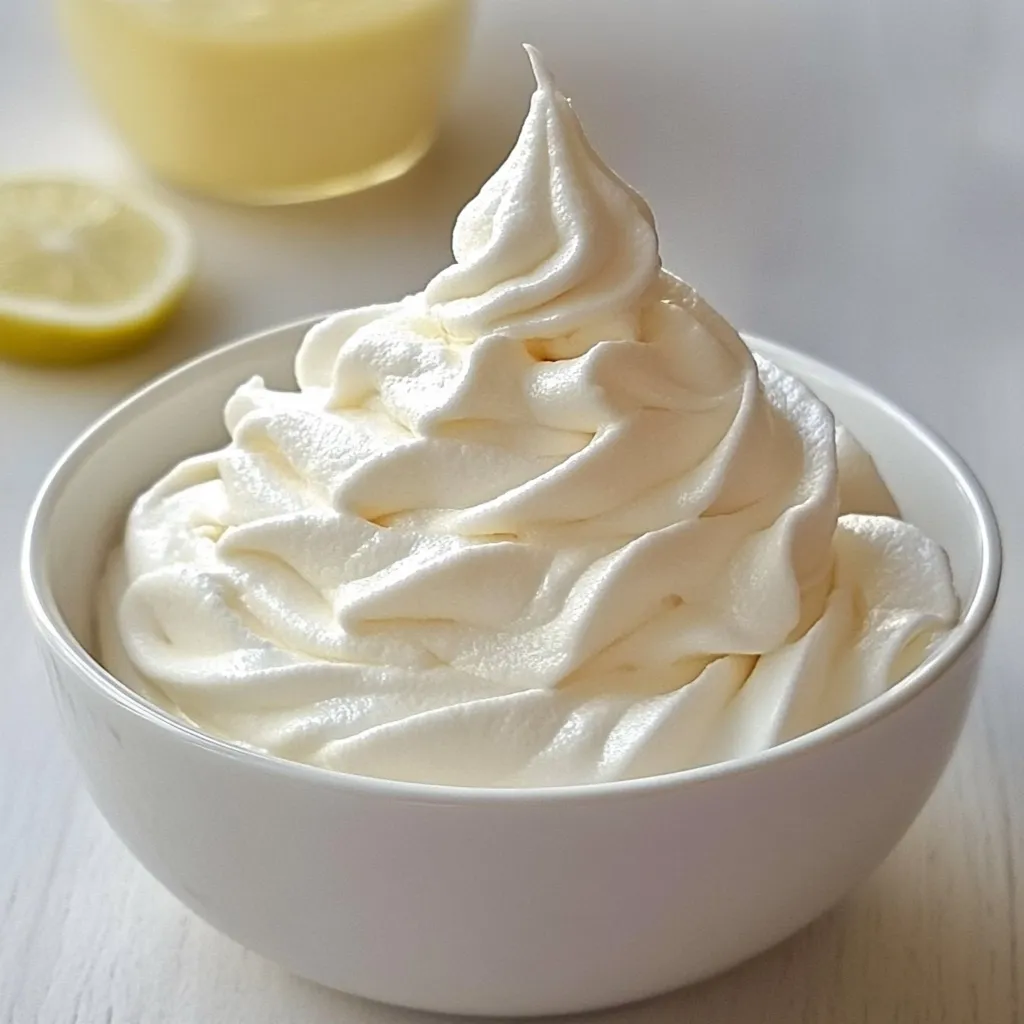 Merengue clásico casero montado a punto de nieve en bol de acero inoxidable