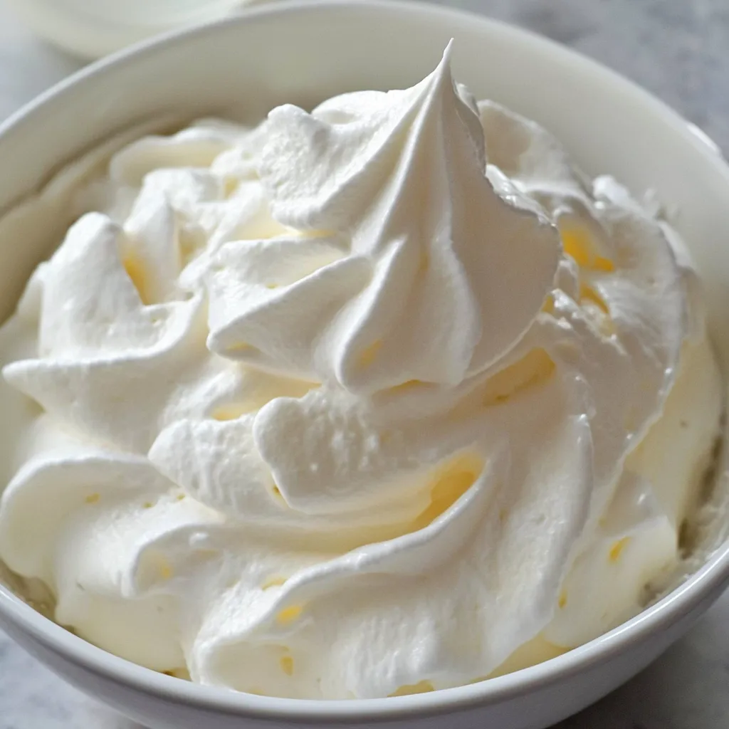 Merengue clásico casero montado a punto de nieve en bol de acero inoxidable