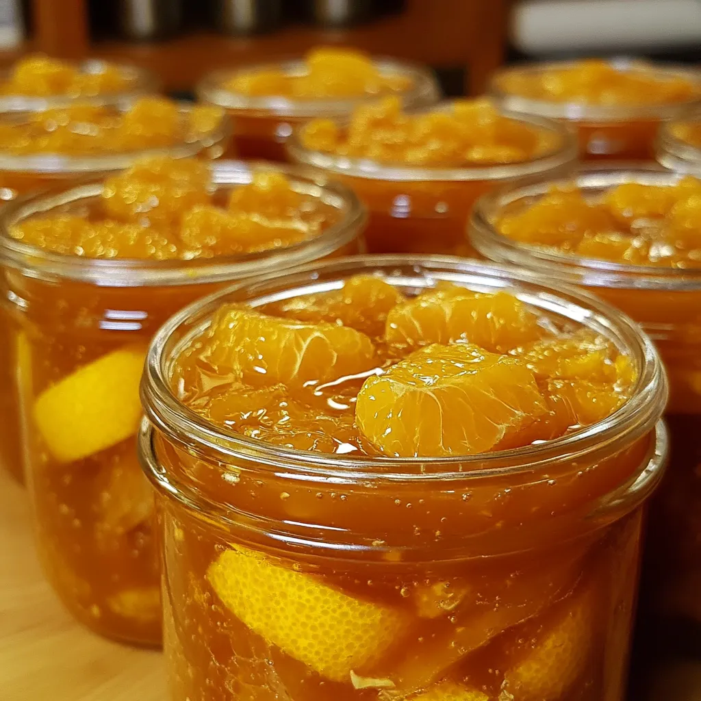 Frasco de mermelada de naranja casera sobre una mesa con rebanadas de pan