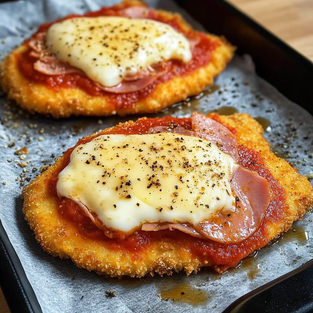 Milanesas a la napolitana recién gratinadas en una bandeja con queso derretido y orégano.