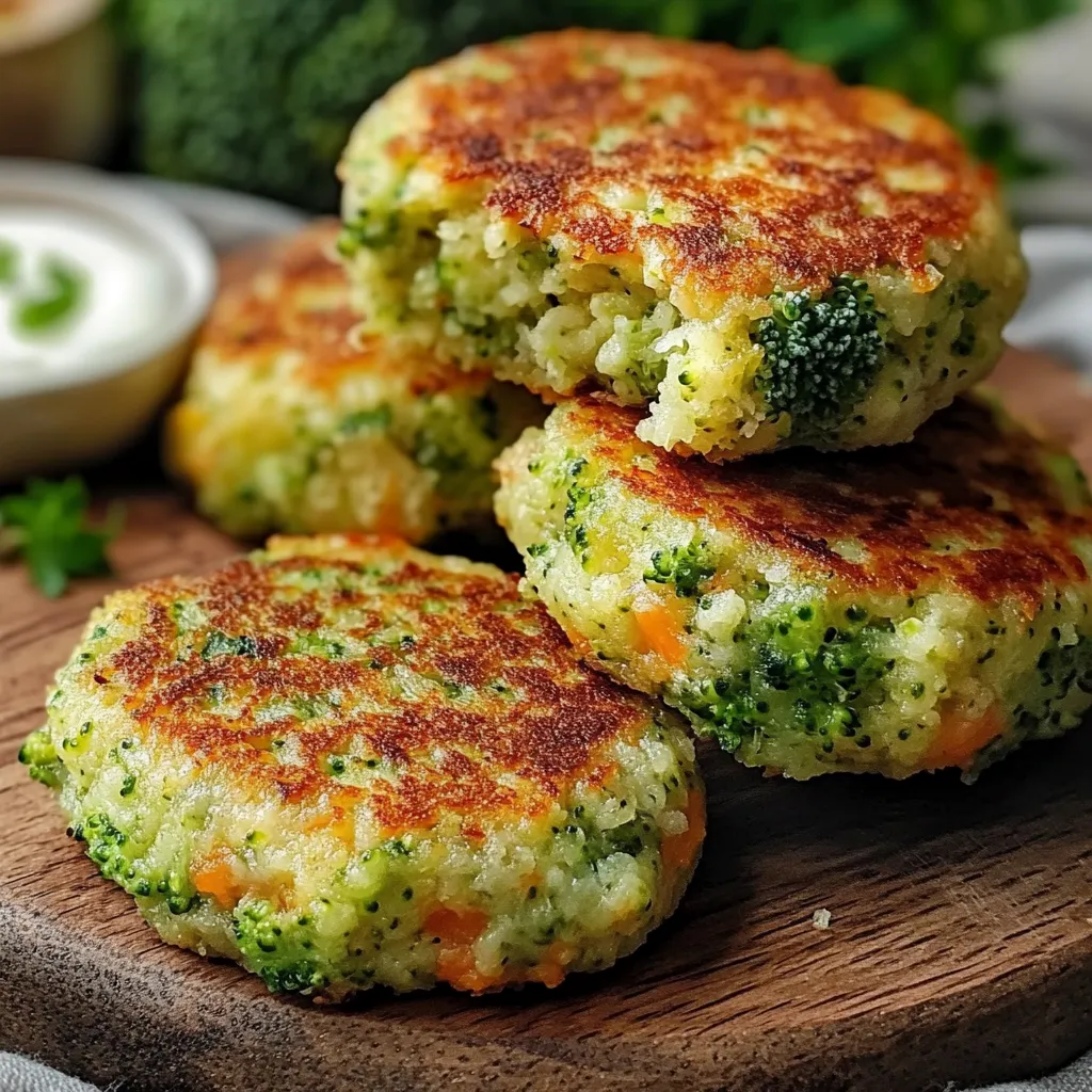 Mini tortitas de verduras con queso doradas y servidas en un plato con salsa de yogur