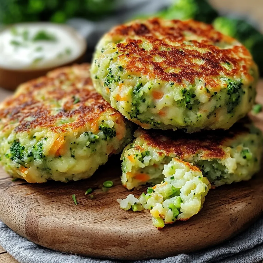 Mini tortitas de verduras con queso doradas y servidas en un plato con salsa de yogur