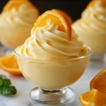 mousse de naranja servida en copas con ralladura decorativa