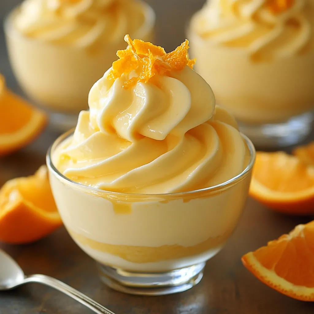 mousse de naranja servida en copas con ralladura decorativa
