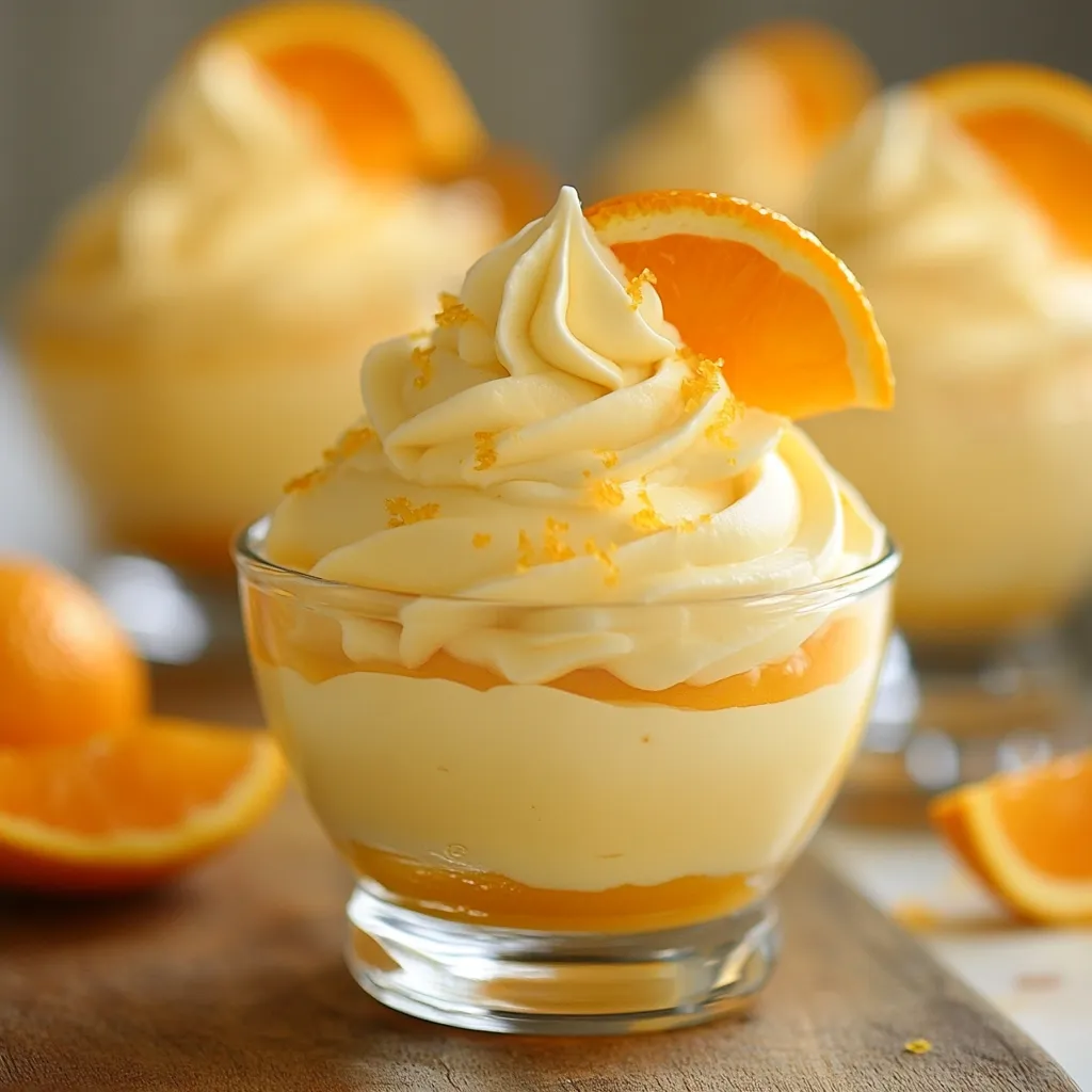 mousse de naranja servida en copas con ralladura decorativa