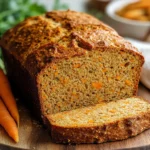 Rebanada de pan de zanahoria casero sobre plato de cerámica