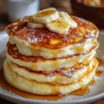 Panqueques esponjosos servidos con frutas frescas en plato de desayuno