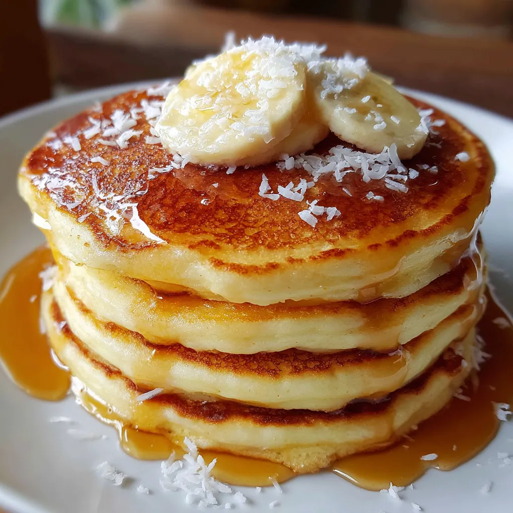 Panqueques esponjosos servidos con frutas frescas en plato de desayuno