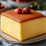 Pastel esponja casero recién horneado con azúcar glas encima