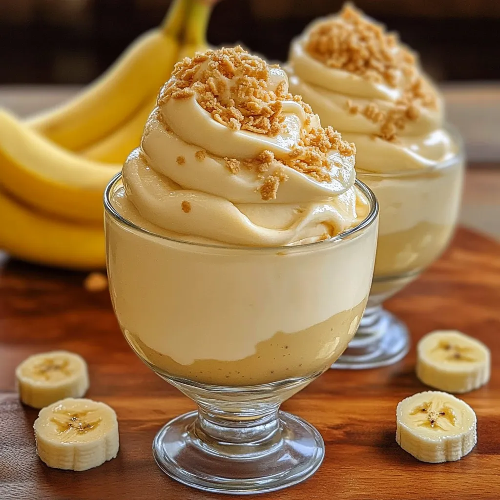 Vasito de postre de banana sin horno decorado con canela y galletas trituradas