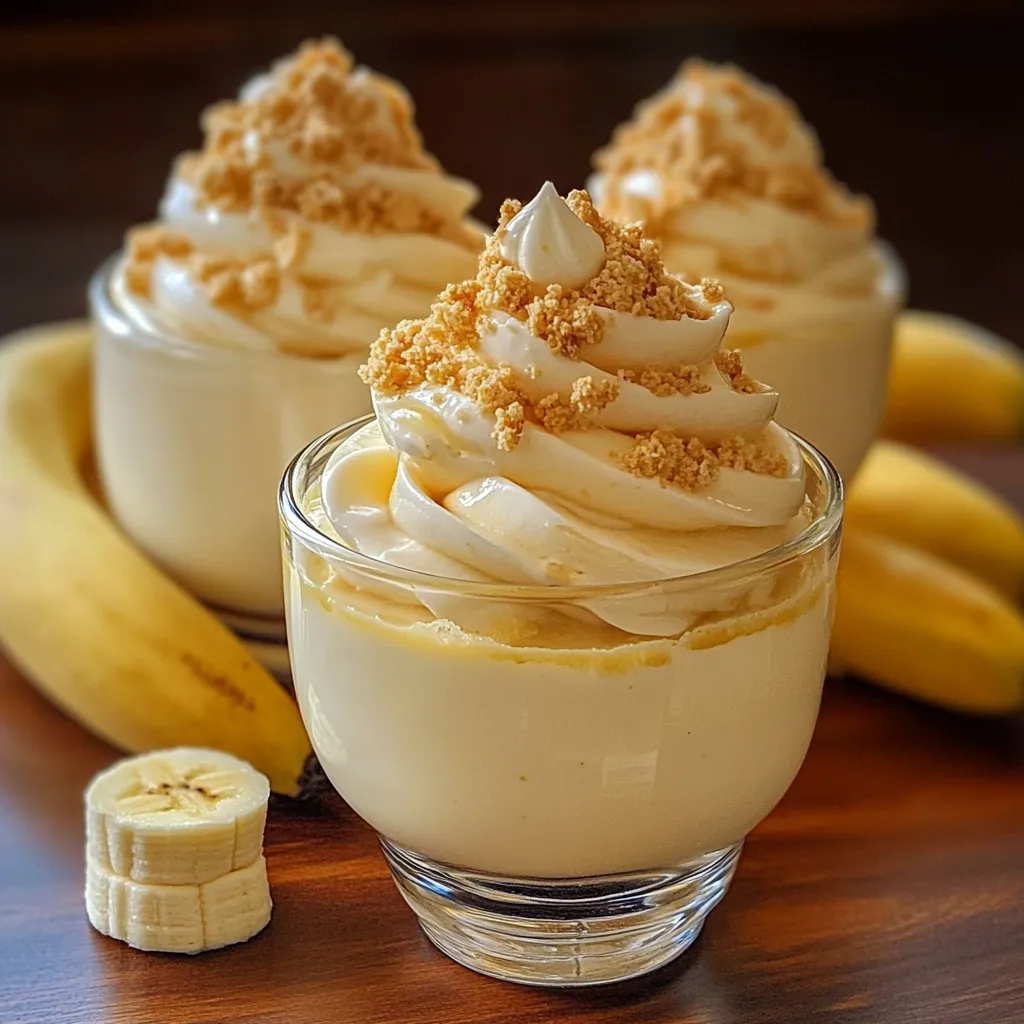 Vasito de postre de banana sin horno decorado con canela y galletas trituradas