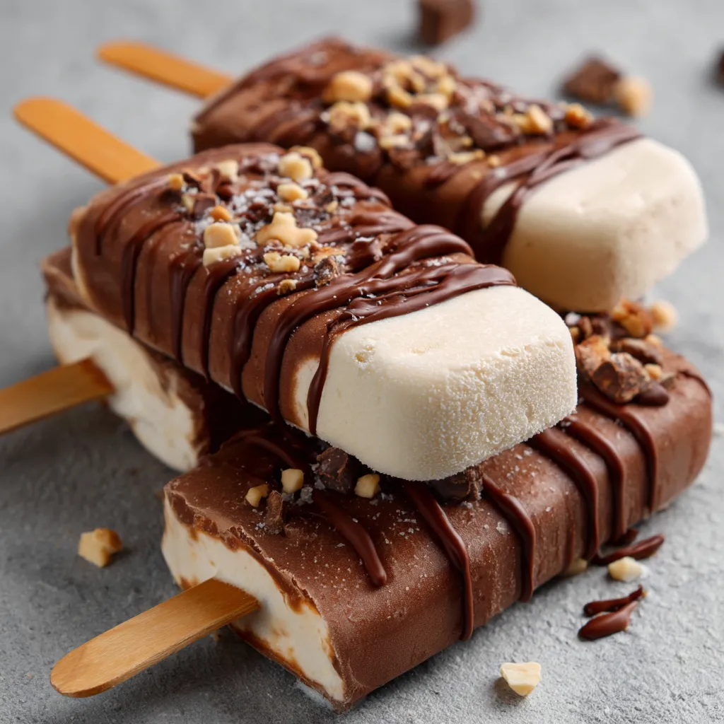 Paletas Magnum Caseras cubiertas con chocolate crujiente y decoradas con coco rallado