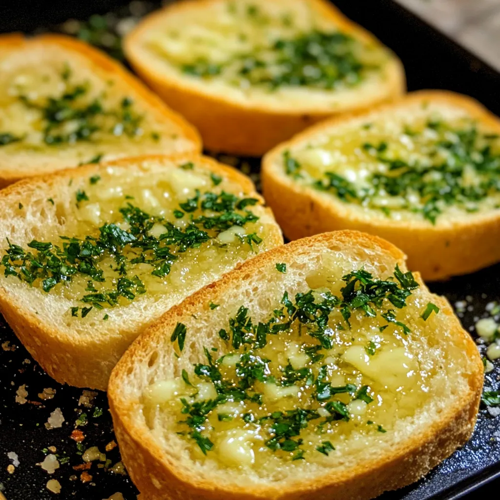Pan de ajo casero recién horneado con mantequilla y perejil