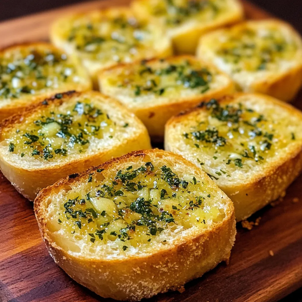 Pan de ajo casero recién horneado con mantequilla y perejil