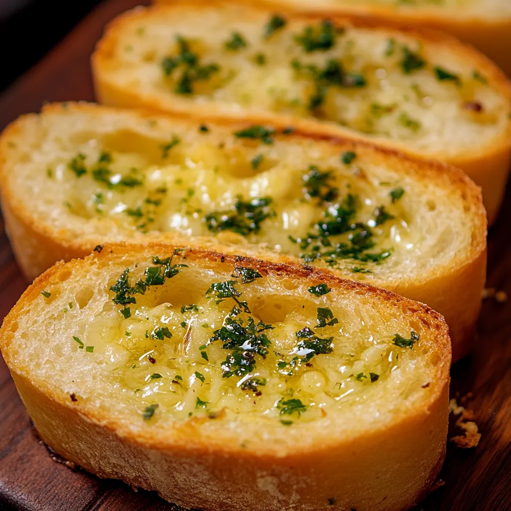 Pan de ajo casero recién horneado con mantequilla y perejil