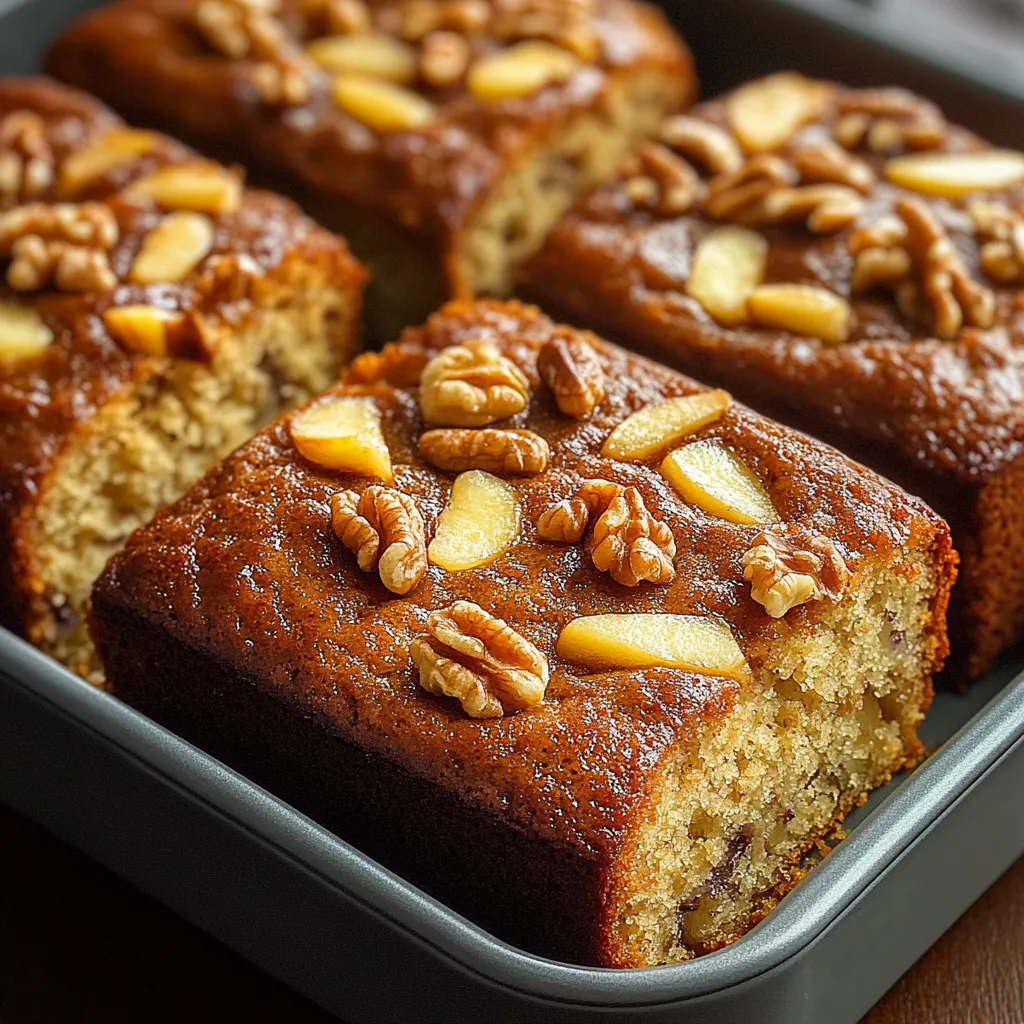 Pastel casero de nueces, manzana y plátano recién horneado y decorado con nueces